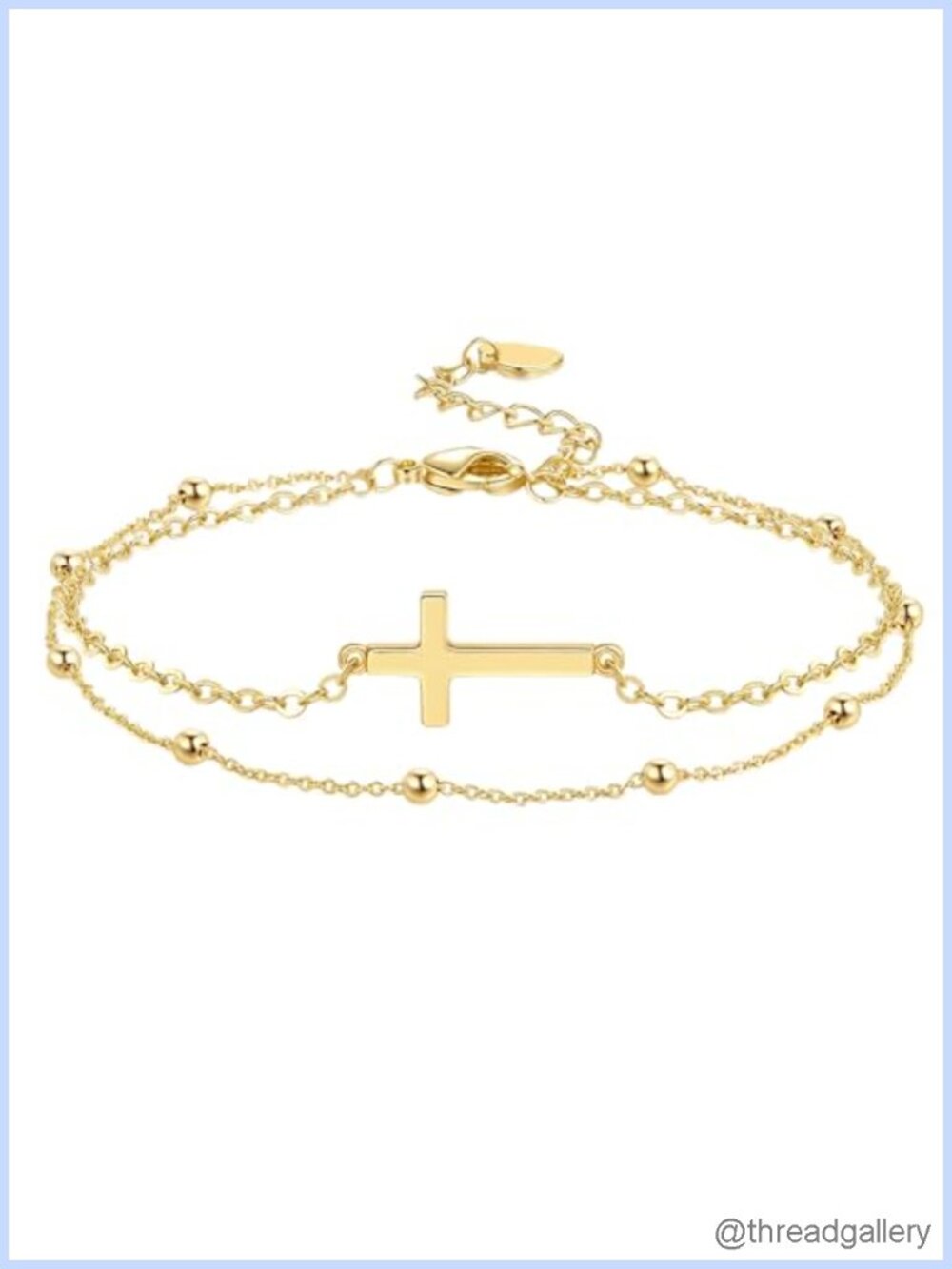 Gold Plated Double Chain Cross Bracelet Bead Chain Women